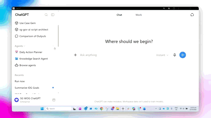 Gif showing the steps: create agent, browse templates, selecting chief of staff